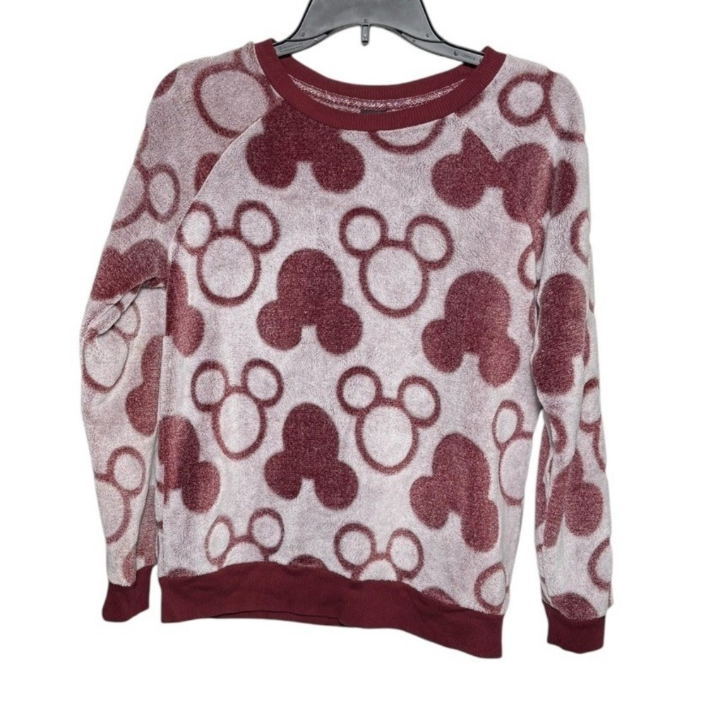 Disney Plush Mickey Mouse Crewneck Sweatshirt Super‎ Soft Maroon Size Small